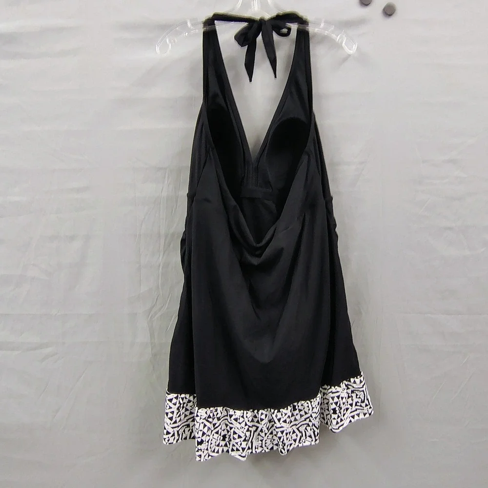 Apt 9 Womens 2X Black Halter Tankini Top Geometric Ruffle Trim Padded‎ Swimwear